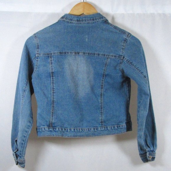 Ge'Ge' Girls Blue Jean Jacket w\ Embroidered Flower, gem, and Bead accen… - Picture 2 of 5